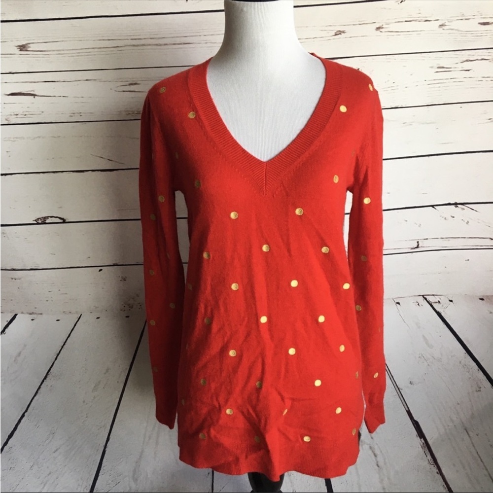 NWT J Crew polka dot wool blend v neck sweater xs